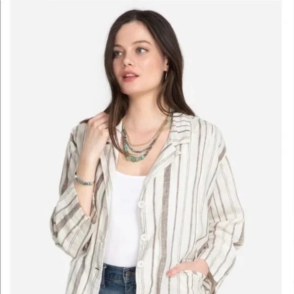 Johnny Was Jackets & Blazers - NWT Johnny Was Zona Stripe Linen Jacket Gray & White Women's Size XL